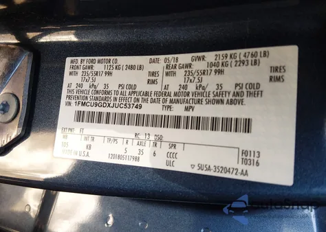 2018 Ford Escape Se from USA, damaged, VIN 1FMCU9GDXJUC53749